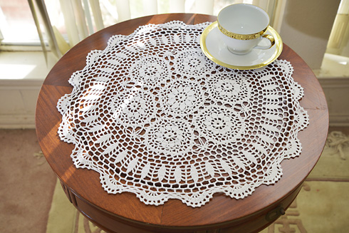 18" round crochet table topper. white color. 2 pieces pack